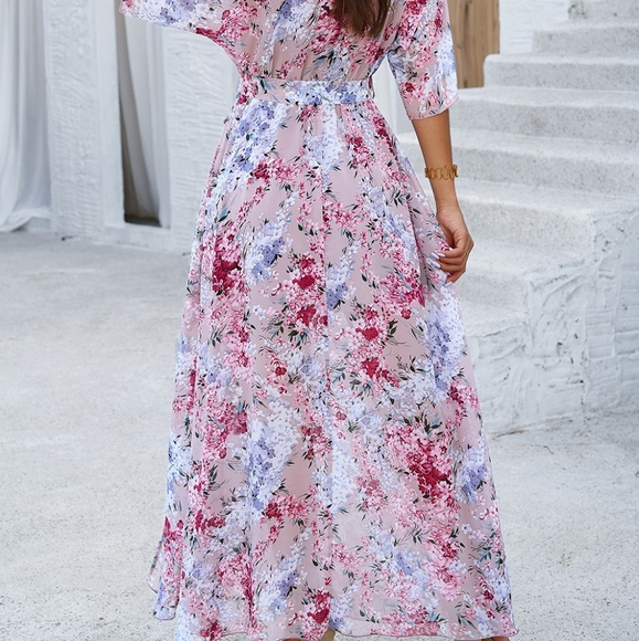 Pink Printed Half Slit Dress - Picture 5 of 11